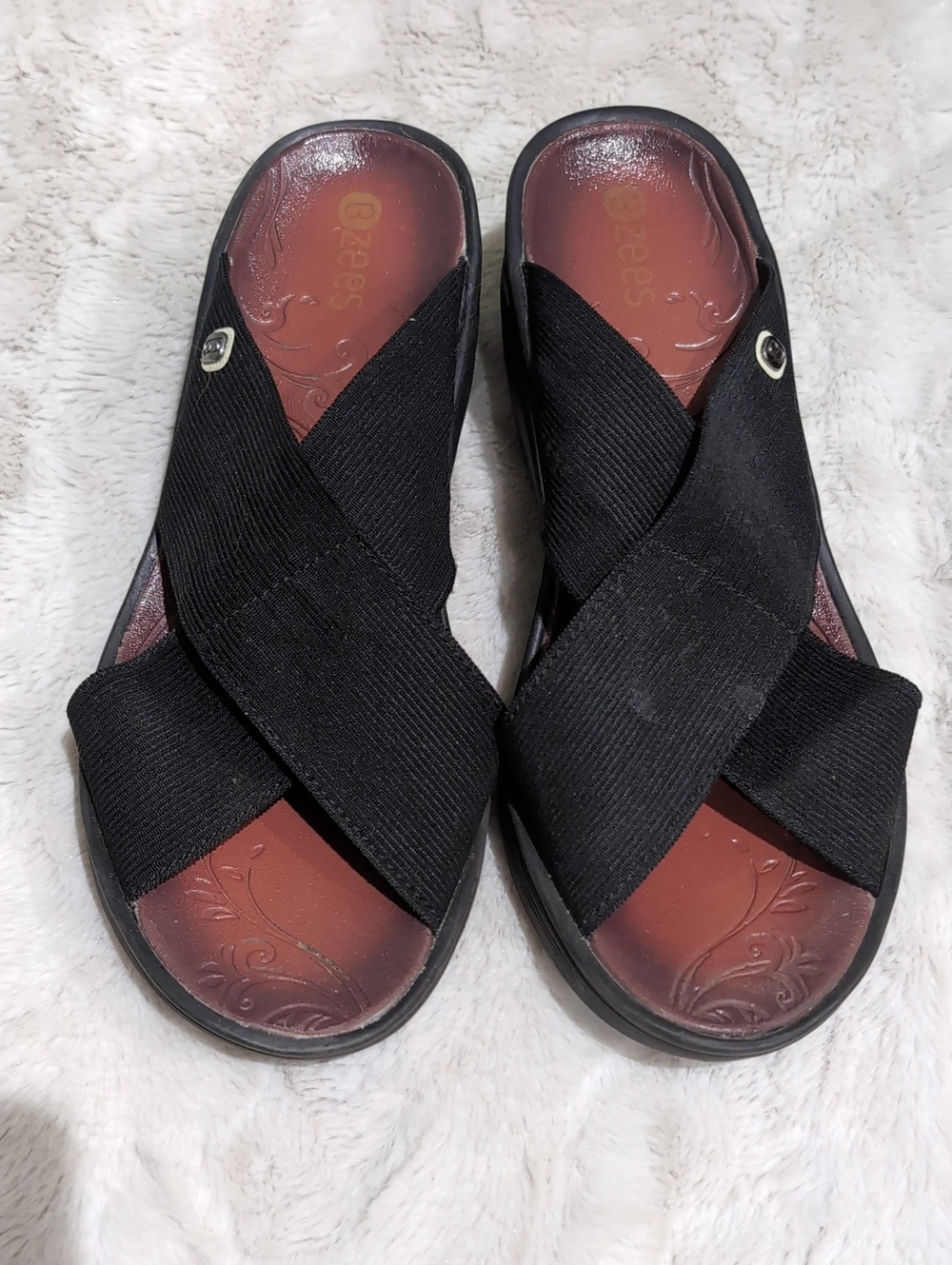 Bzees Black Crisscross Slip-On Mules Size 8